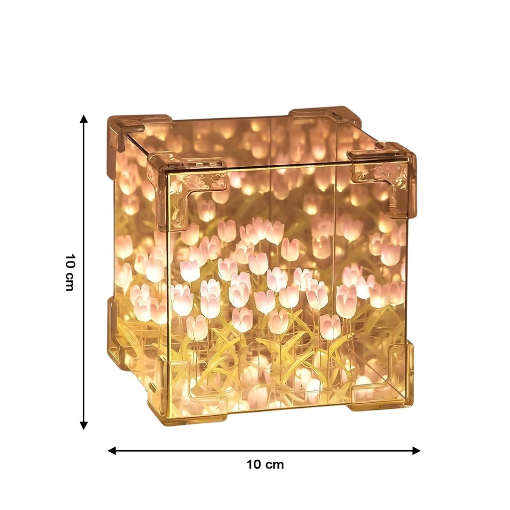 Decorative Tulip Flower Led Cube Night Lamp Set (1 Set  Mix Color)
